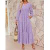 imageZESICA Womens 2025 Fall Long Sleeve Maxi Dress V Neck Hollow Out Eyelet A Line Long Flowy Casual Party DressesLightpurple