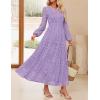 imageZESICA Womens 2025 Fall Long Sleeve Maxi Dress V Neck Hollow Out Eyelet A Line Long Flowy Casual Party DressesLightpurple