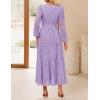 imageZESICA Womens 2025 Fall Long Sleeve Maxi Dress V Neck Hollow Out Eyelet A Line Long Flowy Casual Party DressesLightpurple
