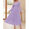 imageZESICA Womens 2025 Fall Long Sleeve Maxi Dress V Neck Hollow Out Eyelet A Line Long Flowy Casual Party DressesLightpurple