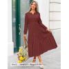 imageZESICA Womens 2025 Fall Long Sleeve Maxi Dress V Neck Hollow Out Eyelet A Line Long Flowy Casual Party DressesRust