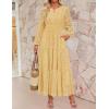 imageZESICA Womens 2025 Fall Long Sleeve Maxi Dress V Neck Hollow Out Eyelet A Line Long Flowy Casual Party DressesYellow