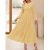 imageZESICA Womens 2025 Fall Long Sleeve Maxi Dress V Neck Hollow Out Eyelet A Line Long Flowy Casual Party DressesYellow