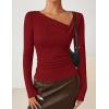 imageZESICA Womens Long Sleeve Asymmetrical Neck Ruched Slim Fit Shirts 2025 Fall Fashion Casual Tee Going Out TopsRed