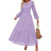 imageZESICA Womens 2025 Fall Long Sleeve Maxi Dress V Neck Hollow Out Eyelet A Line Long Flowy Casual Party DressesLightpurple