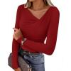 imageZESICA Womens Long Sleeve Asymmetrical Neck Ruched Slim Fit Shirts 2025 Fall Fashion Casual Tee Going Out TopsRed