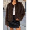 imageZESICA Womens 2025 Winter Faux Fur Coats Fluffy Cropped Jacket Long Sleeve Shaggy Outerwear Fall Clothes with PocketsBrown