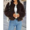 imageZESICA Womens 2025 Winter Faux Fur Coats Fluffy Cropped Jacket Long Sleeve Shaggy Outerwear Fall Clothes with PocketsBrown