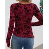 imageZESICA Womens Floral Long Sleeve Shirts 2025 Fall Boat Neck Mesh Ruched Tops Fitted Asymmetrical Going Out BlousesRed