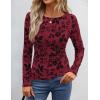 imageZESICA Womens Floral Long Sleeve Shirts 2025 Fall Boat Neck Mesh Ruched Tops Fitted Asymmetrical Going Out BlousesRed