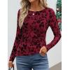 imageZESICA Womens Floral Long Sleeve Shirts 2025 Fall Boat Neck Mesh Ruched Tops Fitted Asymmetrical Going Out BlousesRed