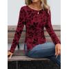 imageZESICA Womens Floral Long Sleeve Shirts 2025 Fall Boat Neck Mesh Ruched Tops Fitted Asymmetrical Going Out BlousesRed