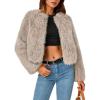 imageZESICA Womens 2025 Winter Faux Fur Coats Fluffy Cropped Jacket Long Sleeve Shaggy Outerwear Fall Clothes with PocketsOats