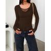imageZESICA Womens Fall Long Sleeve Tops 2025 Casual Cowl Neck Lace Slim Fit Going Out Y2k Knit Shirts BlousesBrown