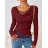imageZESICA Womens Fall Long Sleeve Tops 2025 Casual Cowl Neck Lace Slim Fit Going Out Y2k Knit Shirts BlousesWine