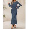imageZESICA Womens Long Sleeve Bodycon Maxi Dress 2025 Fall Fashion Floral Sexy Mermaid Wedding Guest Cocktail Party DressesDustyblue