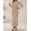 imageZESICA Womens Long Sleeve Bodycon Maxi Dress 2025 Fall Fashion Floral Sexy Mermaid Wedding Guest Cocktail Party DressesKhaki