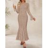 imageZESICA Womens Long Sleeve Bodycon Maxi Dress 2025 Fall Fashion Floral Sexy Mermaid Wedding Guest Cocktail Party DressesKhaki