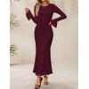 imageZESICA Womens Long Sleeve Bodycon Maxi Dress 2025 Fall Fashion Floral Sexy Mermaid Wedding Guest Cocktail Party DressesWine