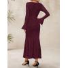 imageZESICA Womens Long Sleeve Bodycon Maxi Dress 2025 Fall Fashion Floral Sexy Mermaid Wedding Guest Cocktail Party DressesWine