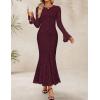 imageZESICA Womens Long Sleeve Bodycon Maxi Dress 2025 Fall Fashion Floral Sexy Mermaid Wedding Guest Cocktail Party DressesWine
