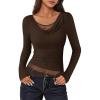 imageZESICA Womens Fall Long Sleeve Tops 2025 Casual Cowl Neck Lace Slim Fit Going Out Y2k Knit Shirts BlousesBrown