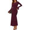 imageZESICA Womens Long Sleeve Bodycon Maxi Dress 2025 Fall Fashion Floral Sexy Mermaid Wedding Guest Cocktail Party DressesWine