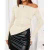 imageZESICA Womens Off The Shoulder Tops 2025 Long Sleeve Y2K Asymmetrical Ruched Fitted Shirts Fall Trendy Going Out TopApricot