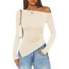 imageZESICA Womens Off The Shoulder Tops 2025 Long Sleeve Y2K Asymmetrical Ruched Fitted Shirts Fall Trendy Going Out TopApricot