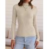 imageZESICA Womens 2025 Fall Long Sleeve Turtleneck T Shirt Ribbed Knit Sweater Slim Fit Basic Casual Tee TopsAlmond