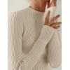 imageZESICA Womens 2025 Fall Long Sleeve Turtleneck T Shirt Ribbed Knit Sweater Slim Fit Basic Casual Tee TopsAlmond