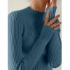 imageZESICA Womens 2025 Fall Long Sleeve Turtleneck T Shirt Ribbed Knit Sweater Slim Fit Basic Casual Tee TopsDark Blue