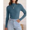 imageZESICA Womens 2025 Fall Long Sleeve Turtleneck T Shirt Ribbed Knit Sweater Slim Fit Basic Casual Tee TopsDark Blue