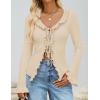 imageZESICA Womens 2025 Fall Tie Front Bow Cardigan Sweaters Long Bell Sleeve V Neck Ruffled Knit Cropped Trendy TopsApricot