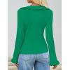 imageZESICA Womens 2025 Fall Tie Front Bow Cardigan Sweaters Long Bell Sleeve V Neck Ruffled Knit Cropped Trendy TopsGreen