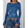 imageZESICA Womens Bell Long Sleeve Mesh Tops 2025 Fall Trendy Going Out Fitted Shirts Floral Y2k ClothesDarkblue