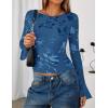 imageZESICA Womens Bell Long Sleeve Mesh Tops 2025 Fall Trendy Going Out Fitted Shirts Floral Y2k ClothesDarkblue