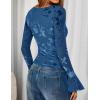 imageZESICA Womens Bell Long Sleeve Mesh Tops 2025 Fall Trendy Going Out Fitted Shirts Floral Y2k ClothesDarkblue