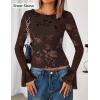 imageZESICA Womens Bell Long Sleeve Mesh Tops 2025 Fall Trendy Going Out Fitted Shirts Floral Y2k ClothesDarkbrown