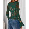 imageZESICA Womens Bell Long Sleeve Mesh Tops 2025 Fall Trendy Going Out Fitted Shirts Floral Y2k ClothesDarkgreen
