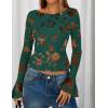 imageZESICA Womens Bell Long Sleeve Mesh Tops 2025 Fall Trendy Going Out Fitted Shirts Floral Y2k ClothesDarkgreen