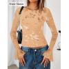 imageZESICA Womens Bell Long Sleeve Mesh Tops 2025 Fall Trendy Going Out Fitted Shirts Floral Y2k ClothesRedapricot