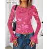 imageZESICA Womens Bell Long Sleeve Mesh Tops 2025 Fall Trendy Going Out Fitted Shirts Floral Y2k ClothesRose
