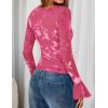 imageZESICA Womens Bell Long Sleeve Mesh Tops 2025 Fall Trendy Going Out Fitted Shirts Floral Y2k ClothesRose