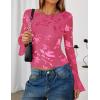 imageZESICA Womens Bell Long Sleeve Mesh Tops 2025 Fall Trendy Going Out Fitted Shirts Floral Y2k ClothesRose