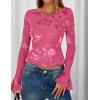 imageZESICA Womens Bell Long Sleeve Mesh Tops 2025 Fall Trendy Going Out Fitted Shirts Floral Y2k ClothesRose