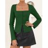 imageZESICA Womens Fall Square Neck Blazers 2025 Casual Long Sleeve Button Up Work Business Fitted Blazer JacketsGreen