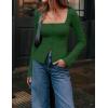 imageZESICA Womens Fall Square Neck Blazers 2025 Casual Long Sleeve Button Up Work Business Fitted Blazer JacketsGreen