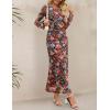 imageZESICA Womens Long Sleeve Floral Bodycon Dress 2025 Fall Fashion Ruched Mesh Wedding Guest Cocktail Party Maxi DressesFloral Black