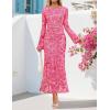 imageZESICA Womens Long Sleeve Floral Bodycon Dress 2025 Fall Fashion Ruched Mesh Wedding Guest Cocktail Party Maxi DressesFloral Rose